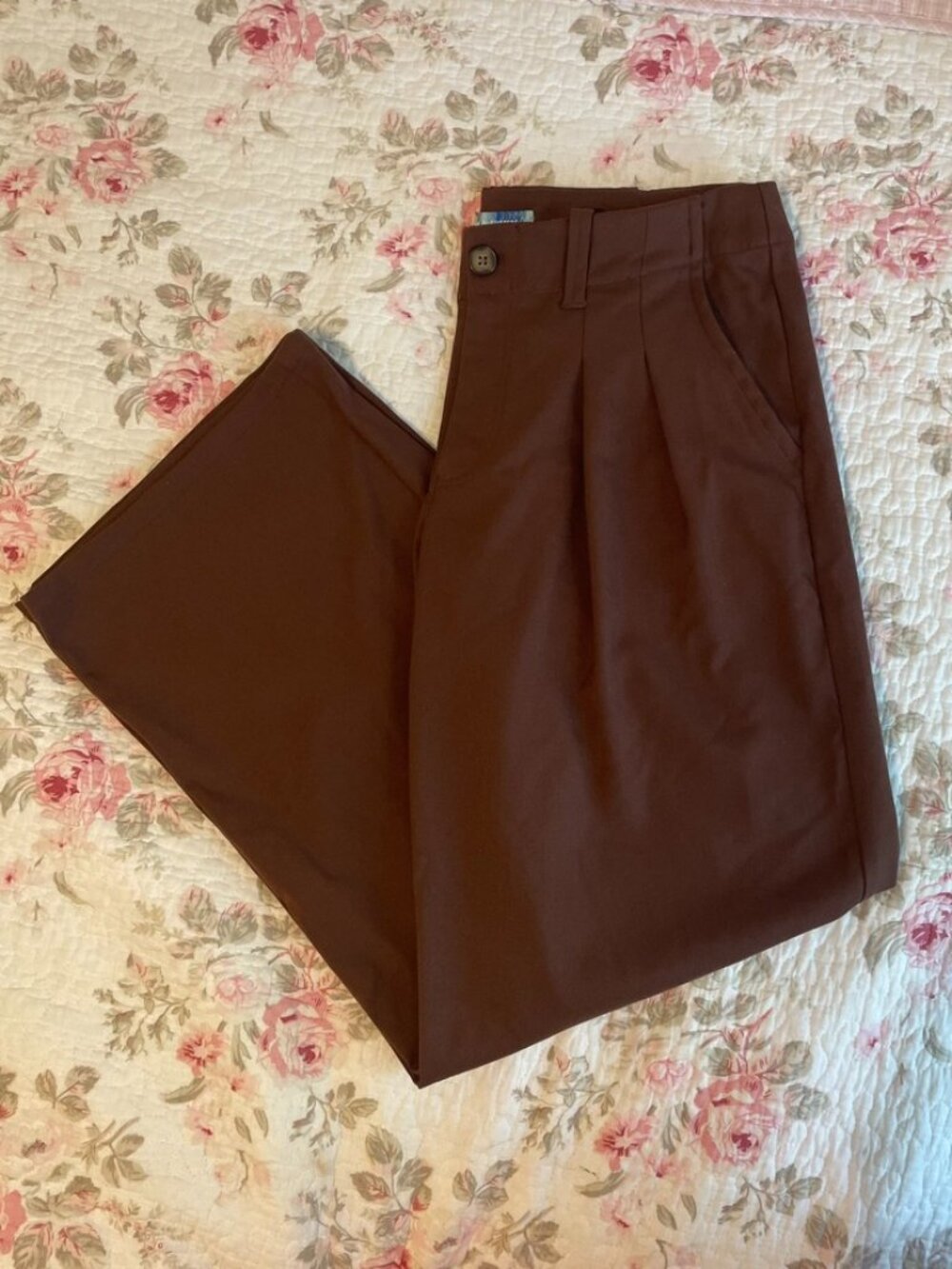 NWT Urban Outfitters Brown Pleated Wide Leg Trouser Pants Size 10